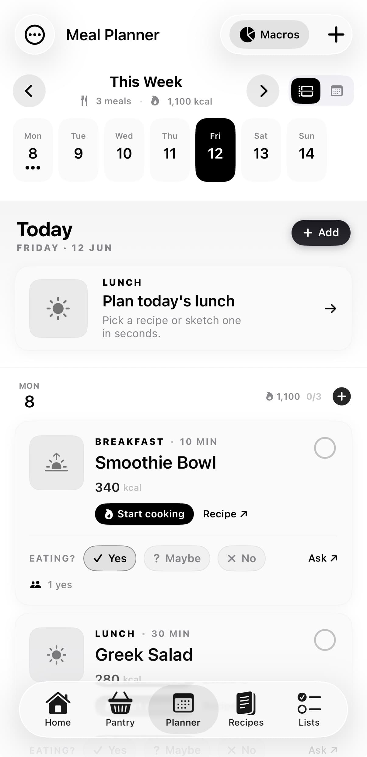 Salare — A week of dinners, planned in five minutes.